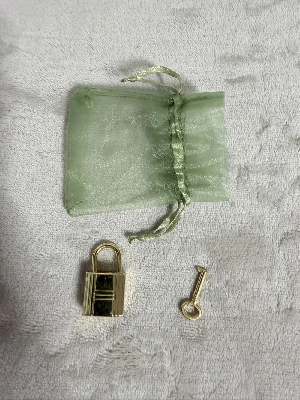 Gold Padlock and Key Set with Light Green Organza Pouch